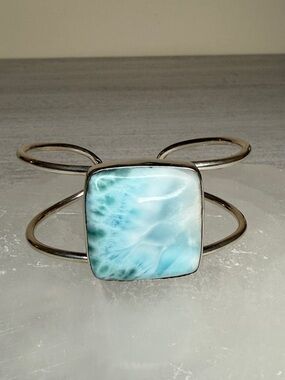 Square Larimar 925 Silver Cuff Bracelet